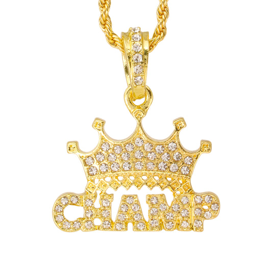 Iced Mini Champ Pendant with 3mm Rope Chain 24" - HC-398