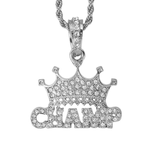 Iced Mini Champ Pendant with 3mm Rope Chain 24" - HC-398