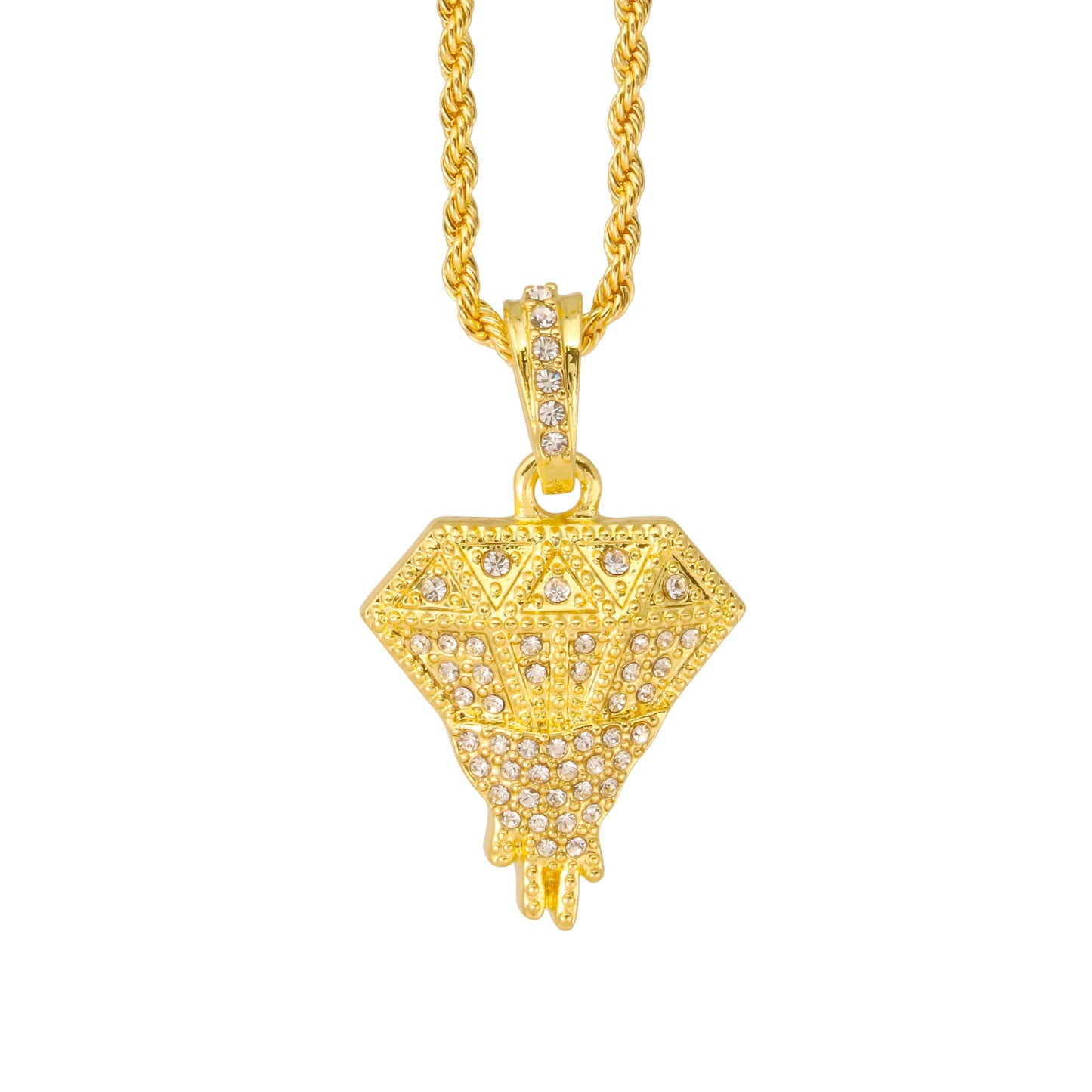 Iced Mini Diamond Pendant with 3mm Rope Chain 24" - HC-400**