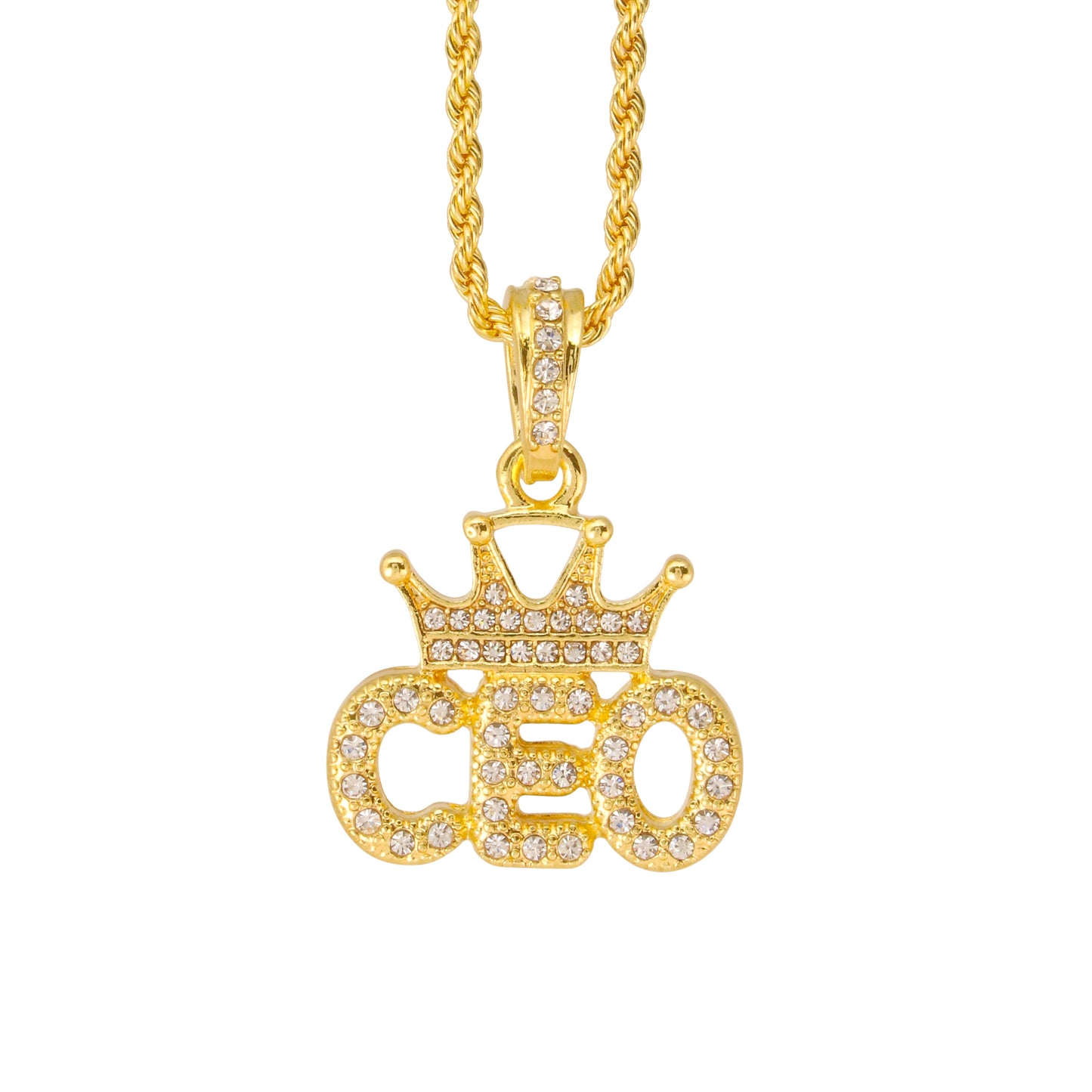Iced Mini Ceo Pendant with 3mm Rope Chain 24" - HC-404
