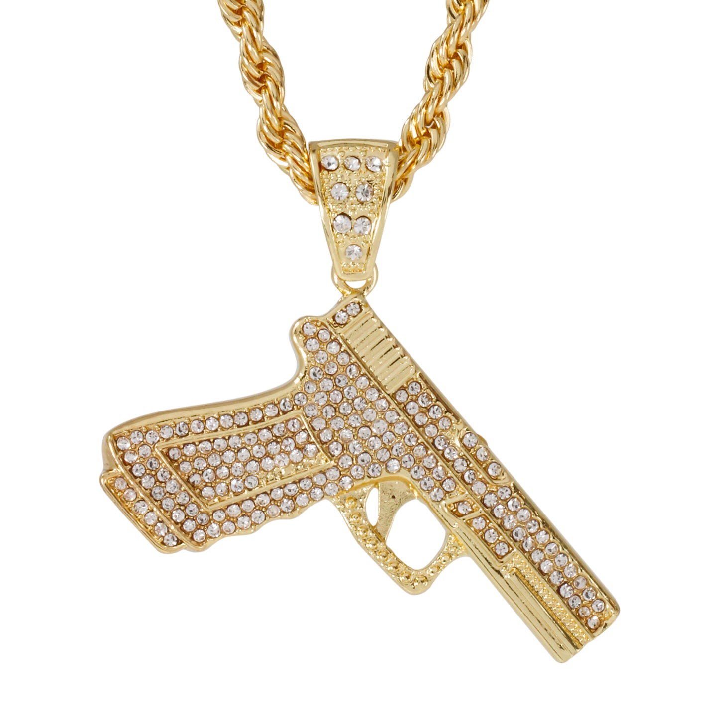 Iced Large Gun Pendant with 8mm Rope Chain 24" - HC-5023**