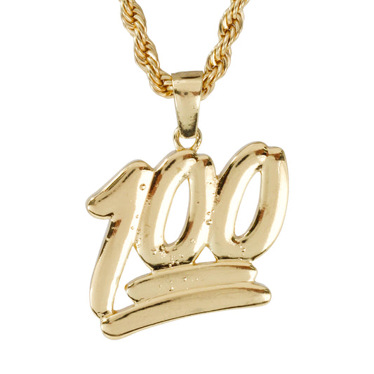 Iced Large 100 Pendant with 8mm Rope Chain 24" - HC-5042**
