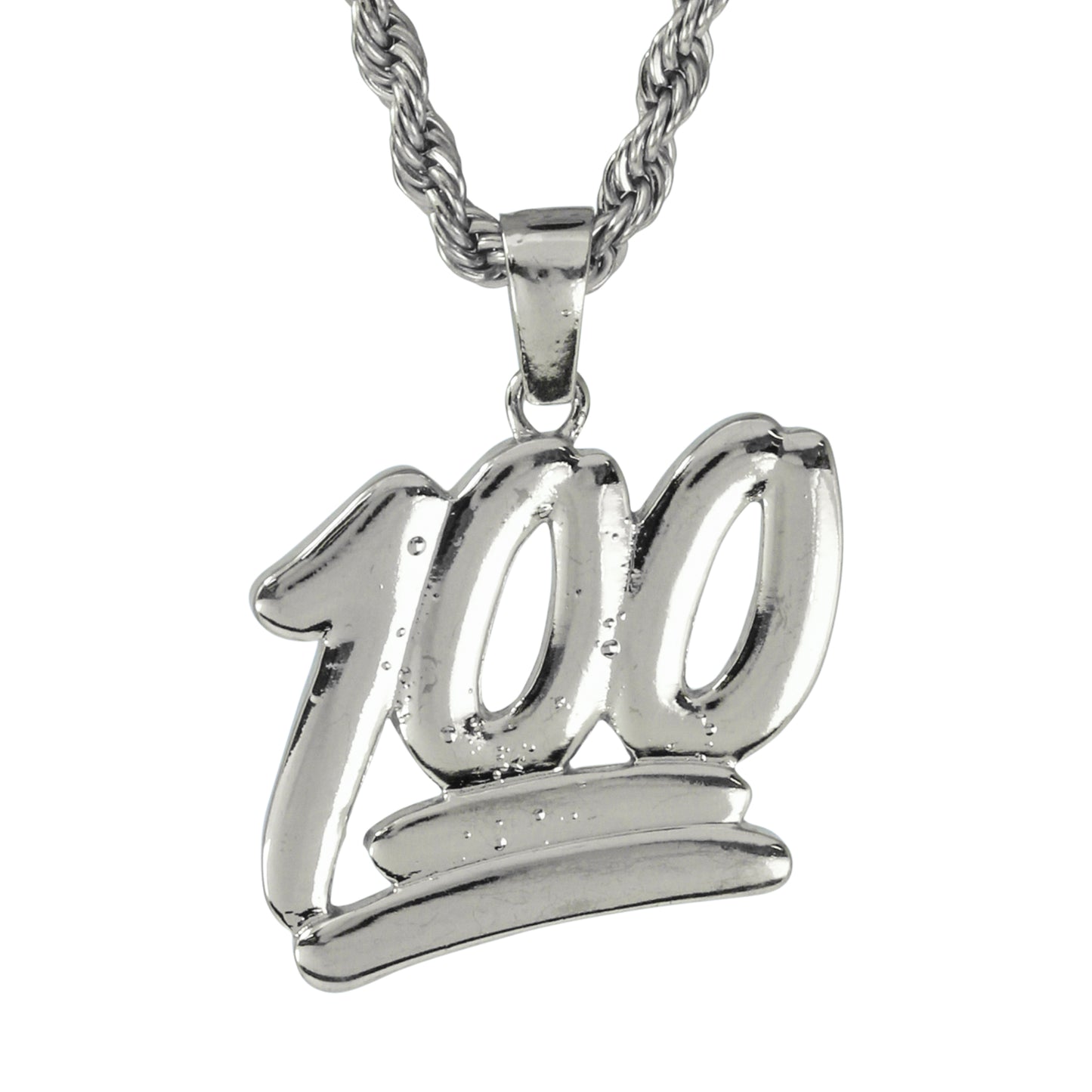 Iced Large 100 Pendant with 8mm Rope Chain 24" - HC-5042**