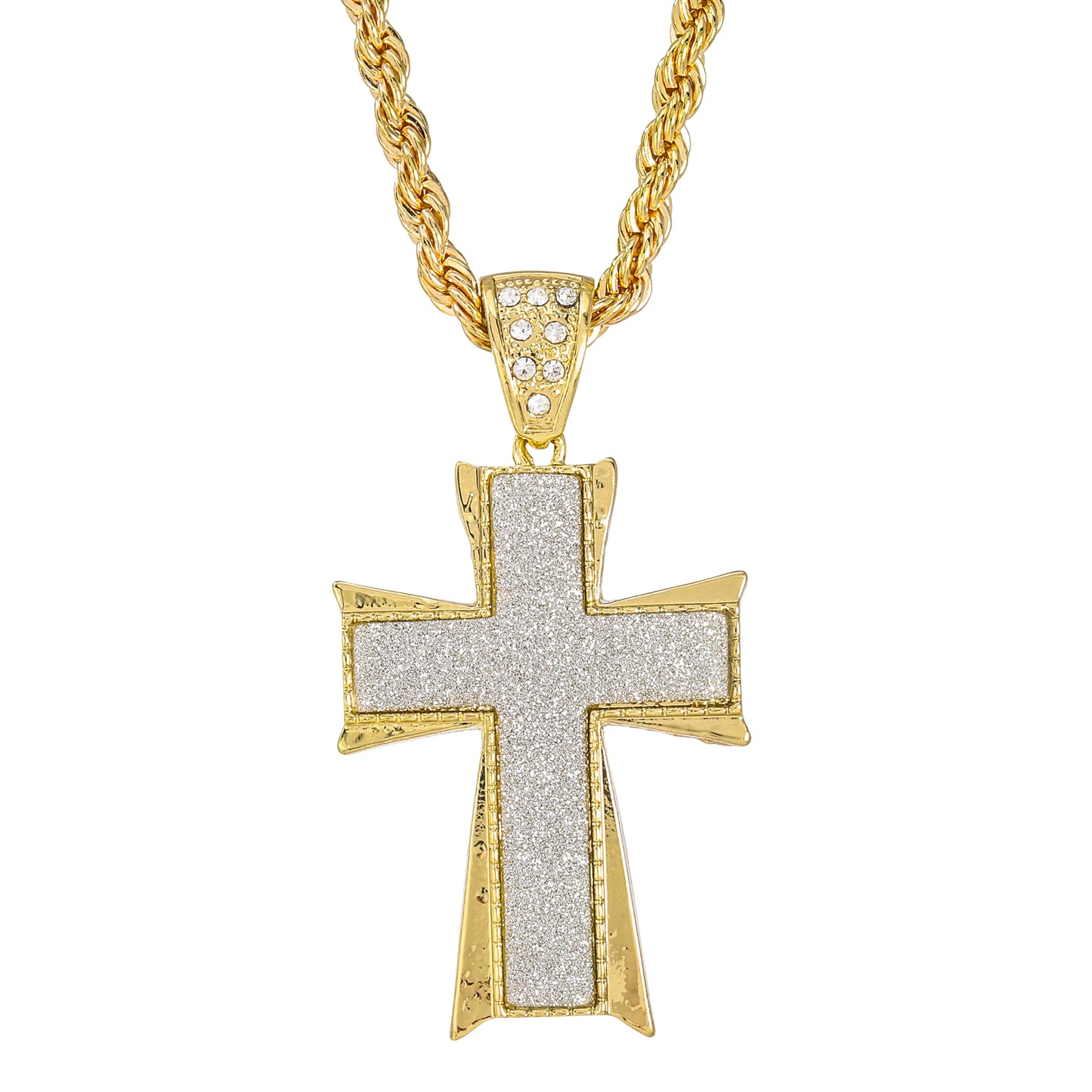 Iced Large Cross Pendant with 8mm Rope Chain 24" - HC-5051**
