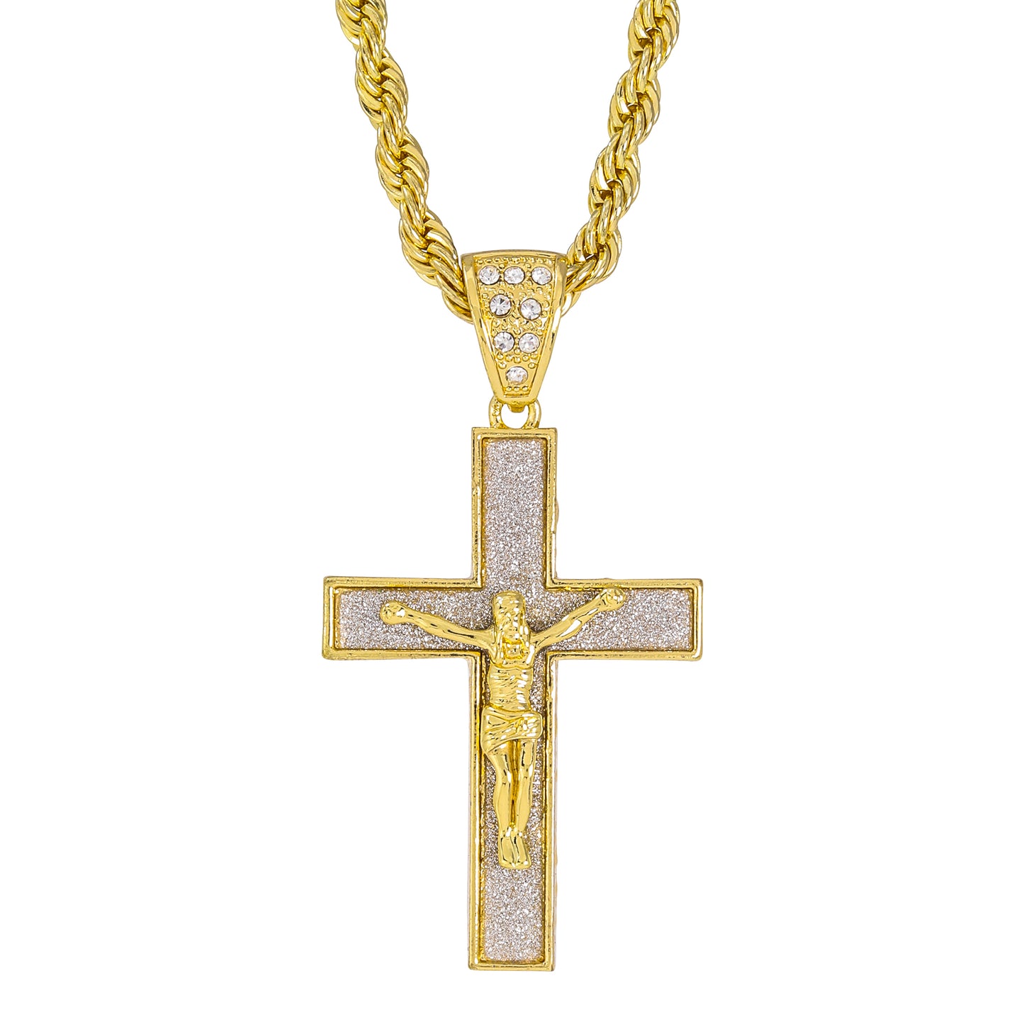 Iced Large Cross Pendant with 8mm Rope Chain 24" - HC-5057**