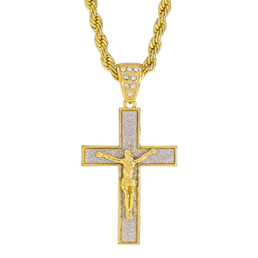 Iced Large Cross Pendant with 8mm Rope Chain 24" - HC-5057**