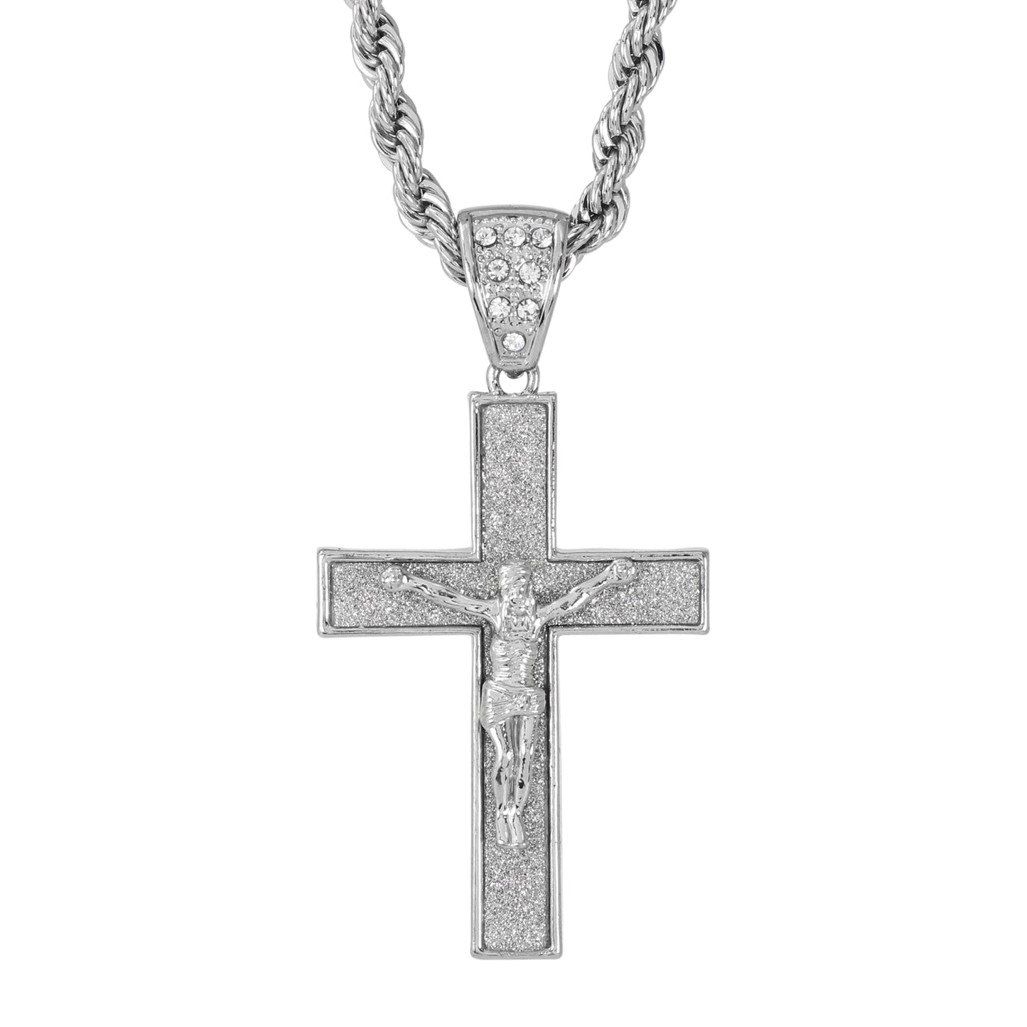 Iced Large Cross Pendant with 8mm Rope Chain 24" - HC-5057**