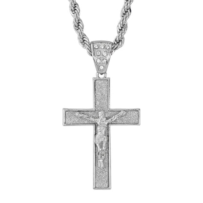 Iced Large Cross Pendant with 8mm Rope Chain 24" - HC-5057**