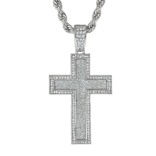 Iced Large Cross Pendant with 8mm Rope Chain 24" - HC-5058**