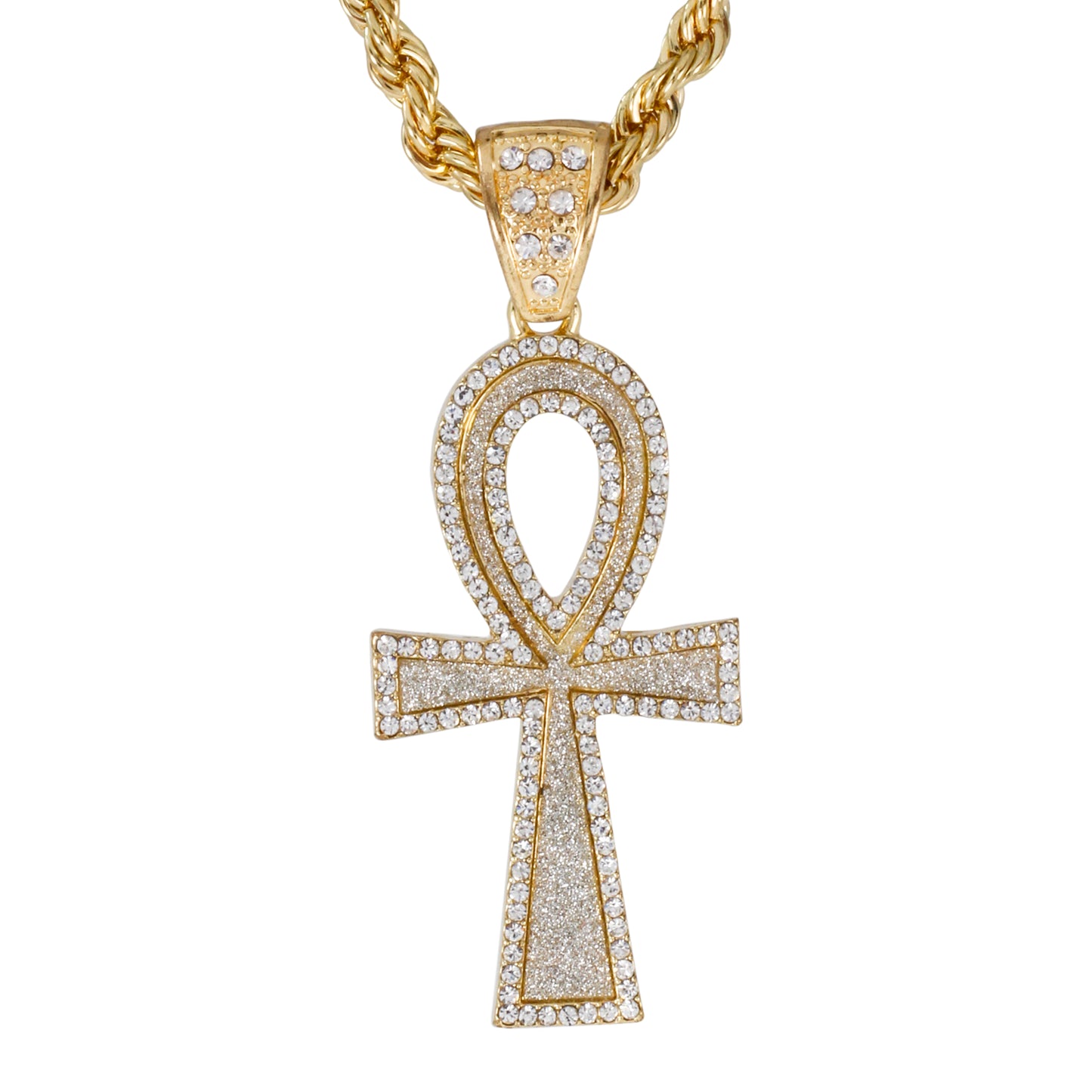 Iced Large Cross Pendant with 8mm Rope Chain 24" - HC-5060**