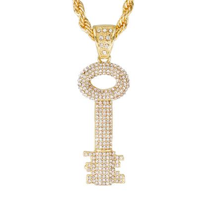 Iced Large Key Pendant with 8mm Rope Chain 24" - HC-5065**