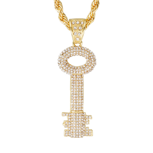 Iced Large Key Pendant with 8mm Rope Chain 24" - HC-5065**