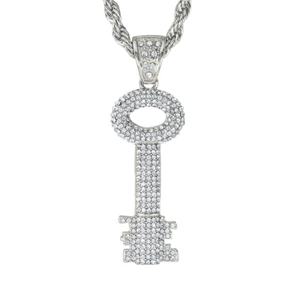 Iced Large Key Pendant with 8mm Rope Chain 24" - HC-5065**
