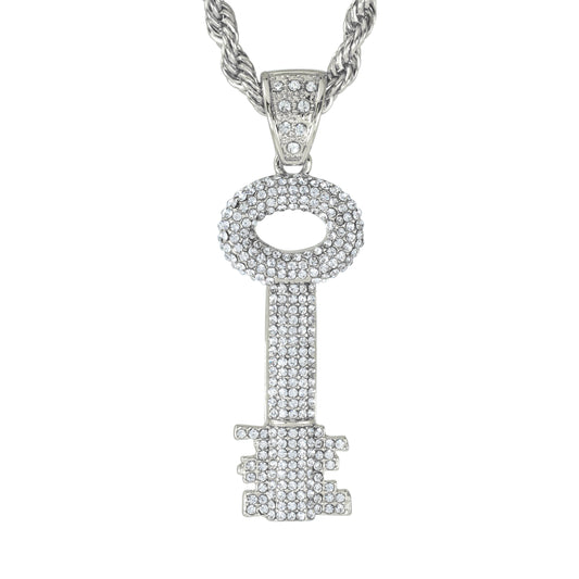 Iced Large Key Pendant with 8mm Rope Chain 24" - HC-5065**