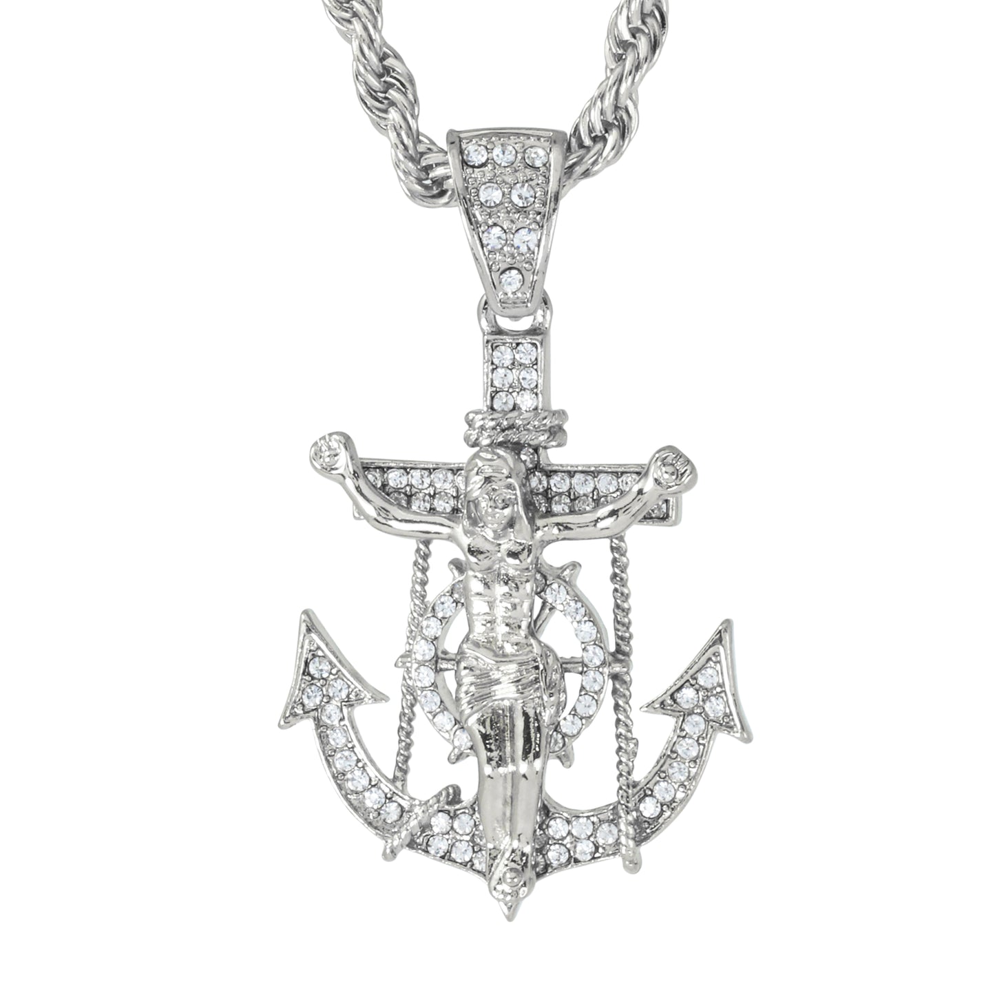Iced Large Jesus Pendant with 8mm Rope Chain 24" - HC-5085**