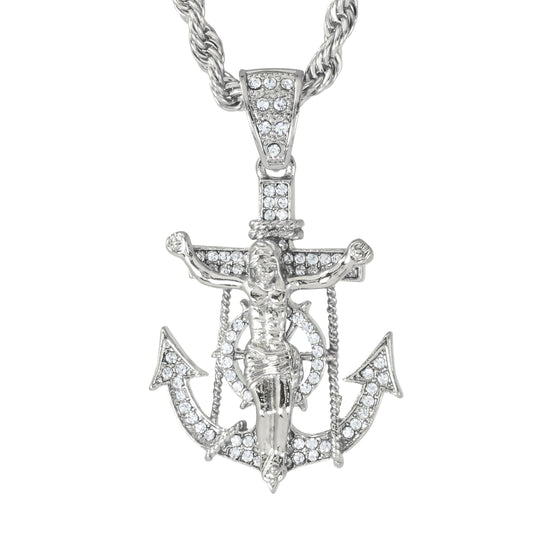 Iced Large Jesus Pendant with 8mm Rope Chain 24" - HC-5085**