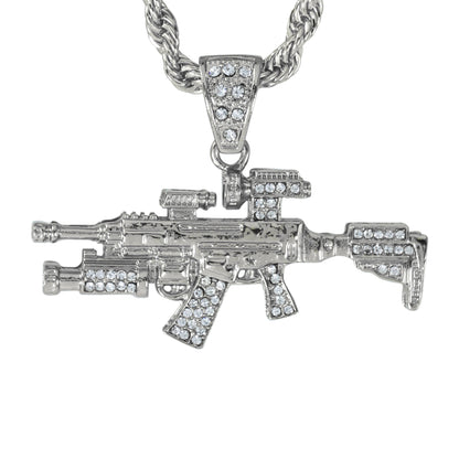 Iced Large Gun Pendant with 8mm Rope Chain 24" - HC-5102**