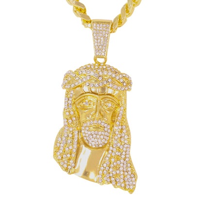XL Iced Jesus Pendant with 9mm Solid Cuban Chain 30" - HC-6001