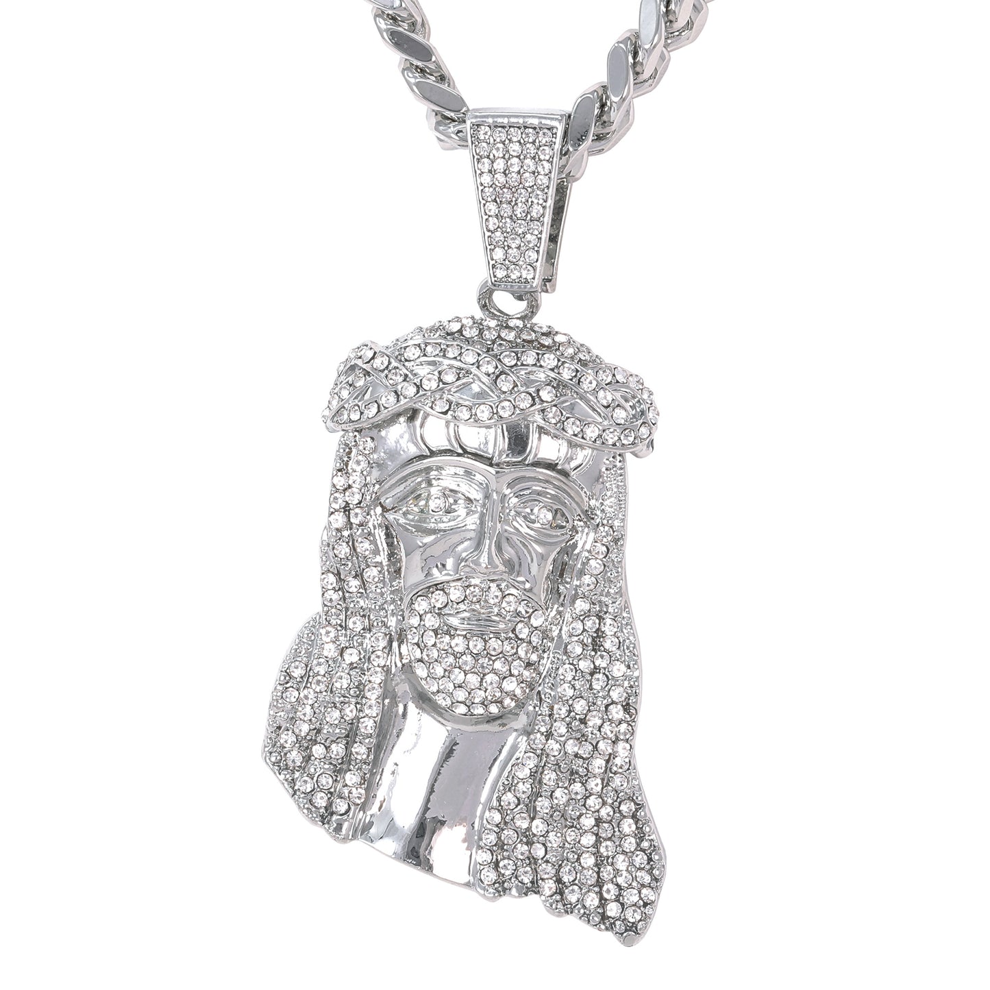 XL Iced Jesus Pendant with 9mm Solid Cuban Chain 30" - HC-6001