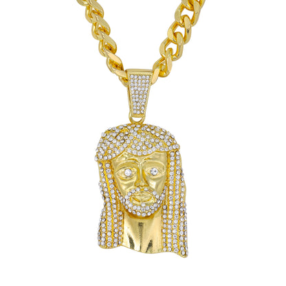 XL Iced Jesus Pendant with 9mm Solid Cuban Chain 30" - HC-6002**