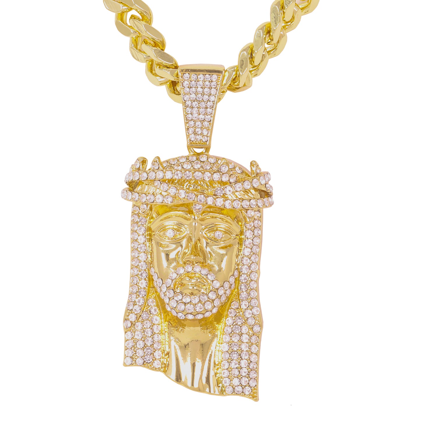 XL Iced Jesus Pendant with 9mm Solid Cuban Chain 30" - HC-6003