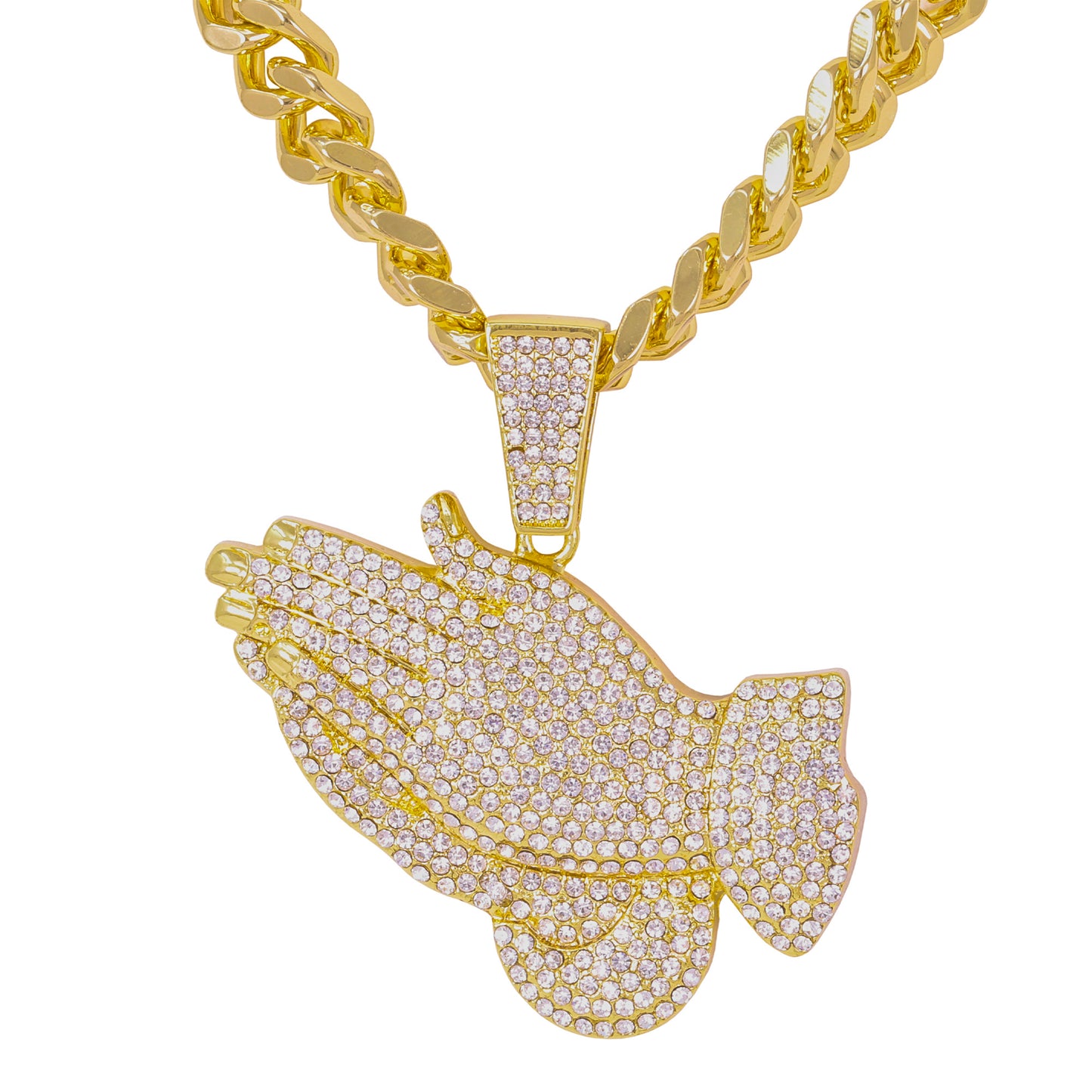 XL Iced Praying-Hands Pendant with 9mm Solid Cuban Chain 30" - HC-6004
