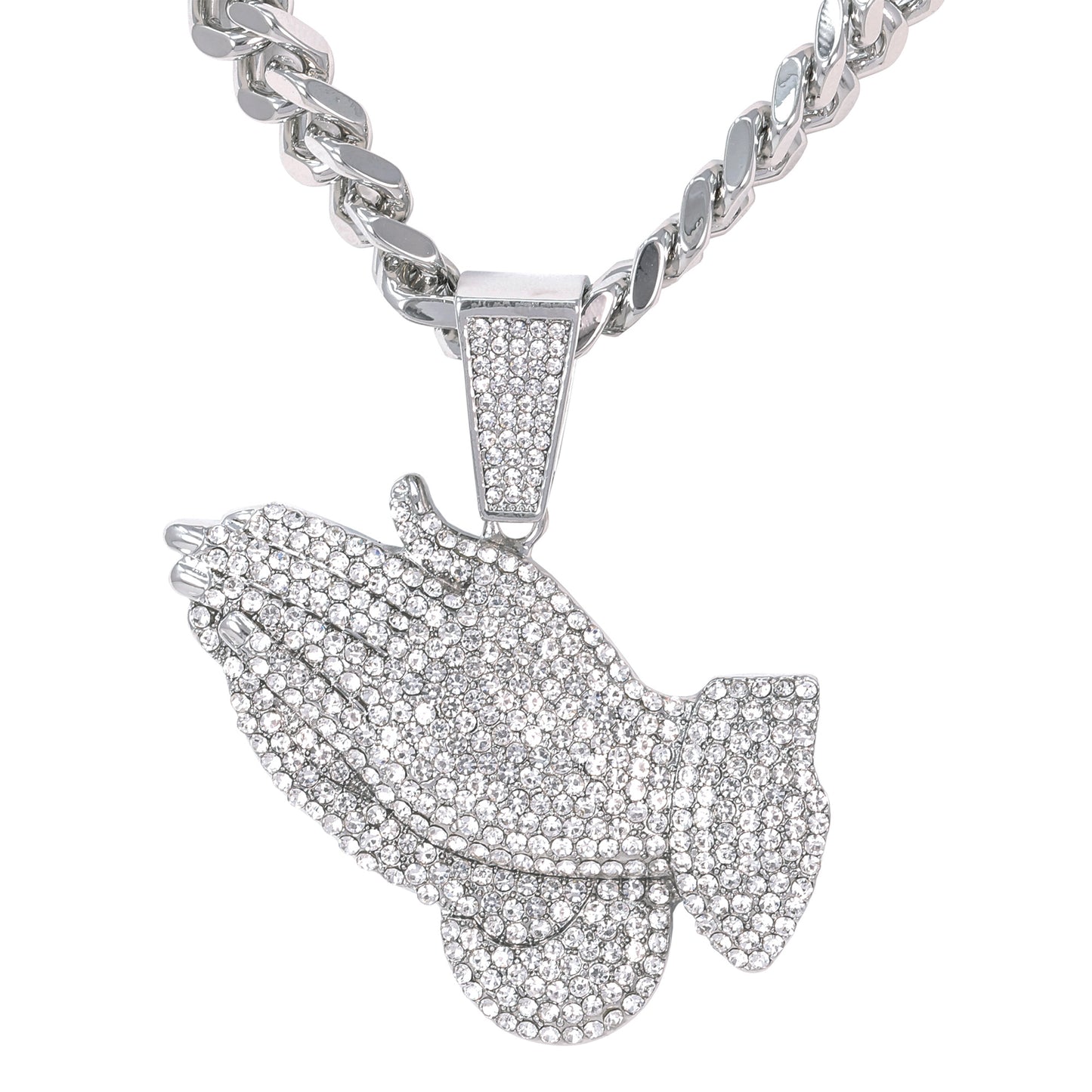 XL Iced Praying-Hands Pendant with 9mm Solid Cuban Chain 30" - HC-6004