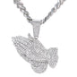 XL Iced Praying-Hands Pendant with 9mm Solid Cuban Chain 30" - HC-6004