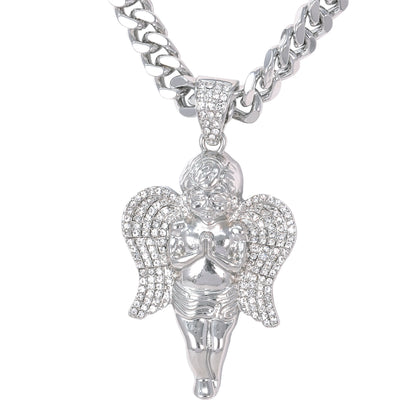 XL Iced Angel Pendant with 9mm Solid Cuban Chain 30" - HC-6005**