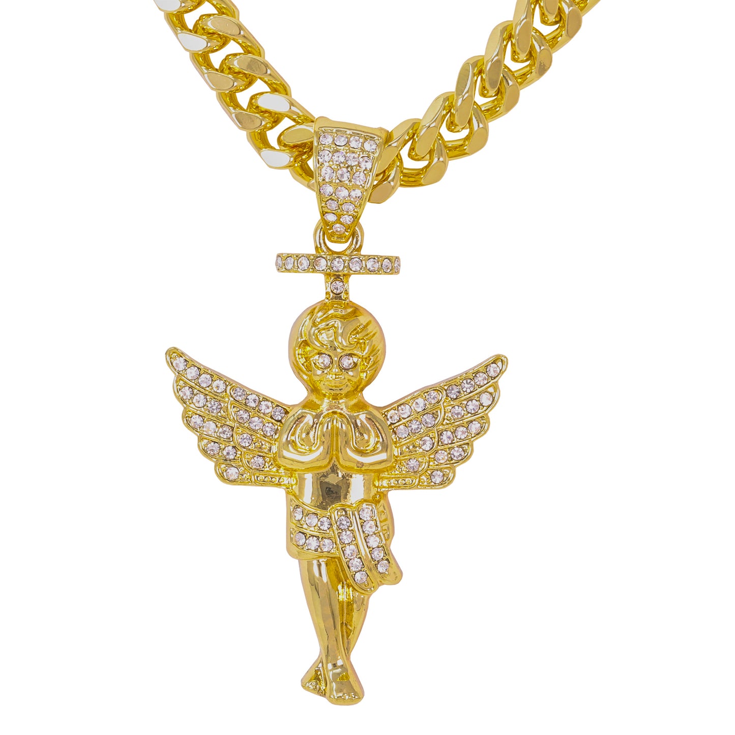 XL Iced Angel Pendant with 9mm Solid Cuban Chain 30" - HC-6006**