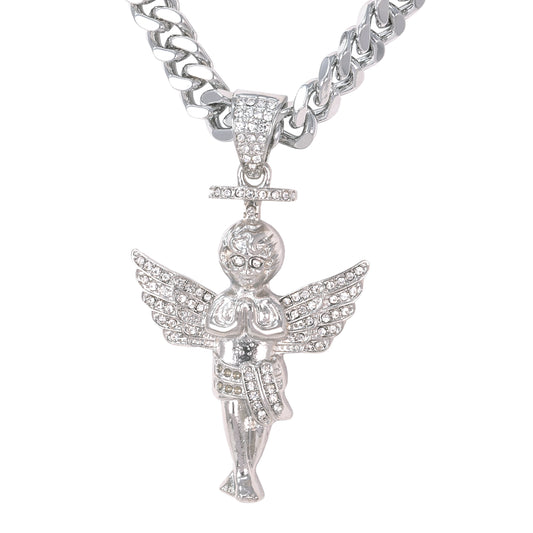 XL Iced Angel Pendant with 9mm Solid Cuban Chain 30" - HC-6006**