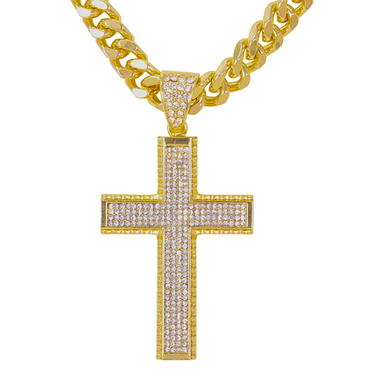 XL Iced Cross Pendant with 9mm Solid Cuban Chain 30" - HC-6007