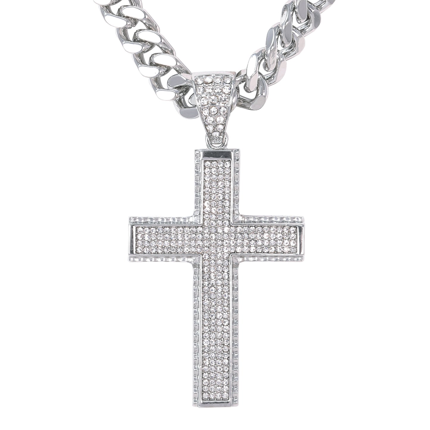XL Iced Cross Pendant with 9mm Solid Cuban Chain 30" - HC-6007