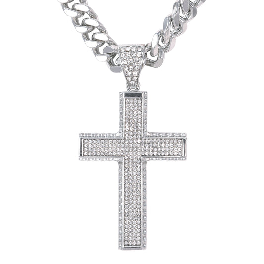 XL Iced Cross Pendant with 9mm Solid Cuban Chain 30" - HC-6007