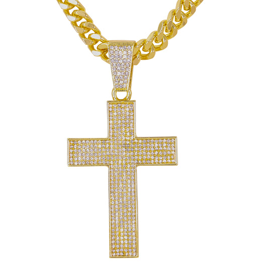 XL Iced Cross Pendant with 9mm Solid Cuban Chain 30" - HC-6008
