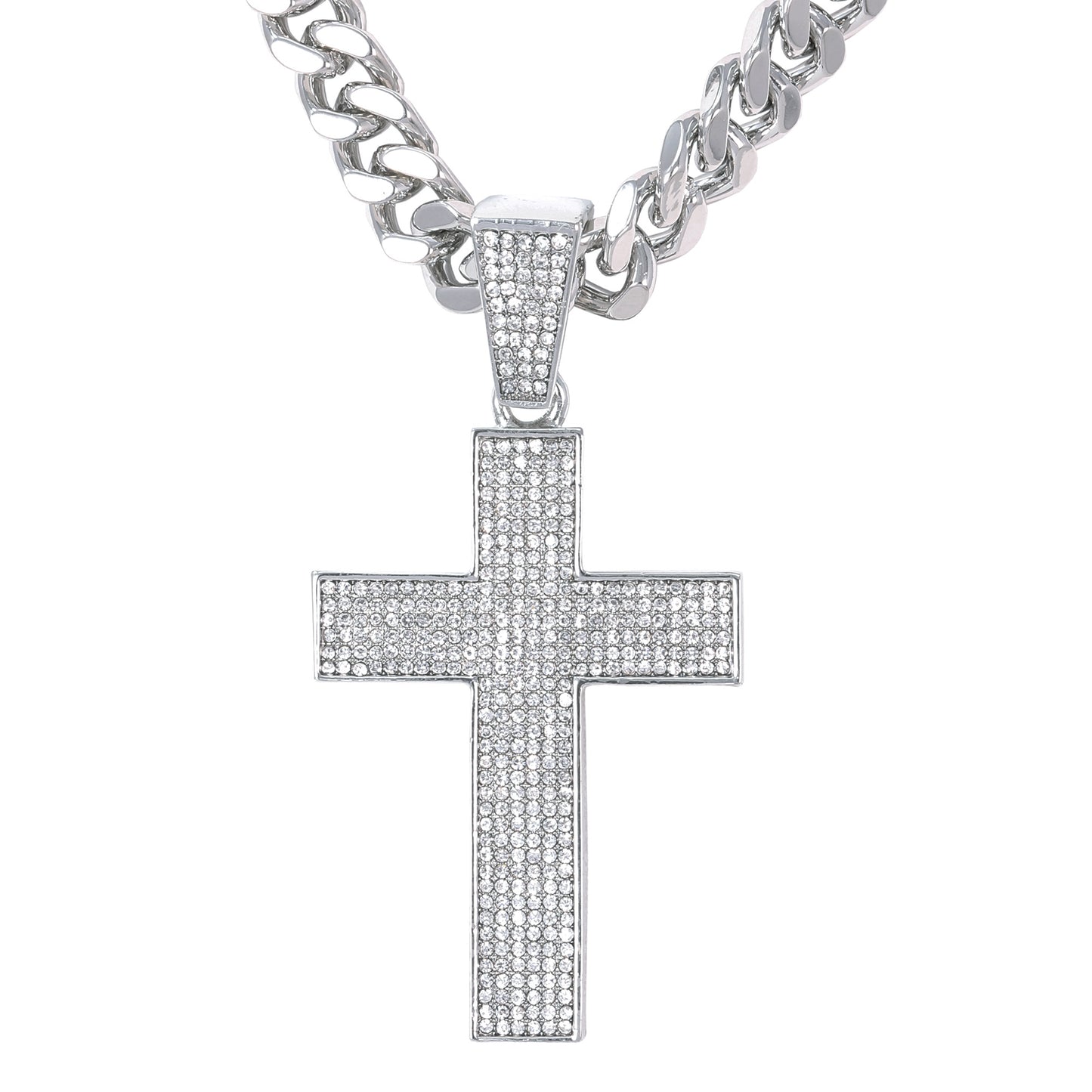 XL Iced Cross Pendant with 9mm Solid Cuban Chain 30" - HC-6008