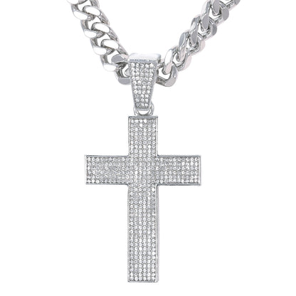 XL Iced Cross Pendant with 9mm Solid Cuban Chain 30" - HC-6008