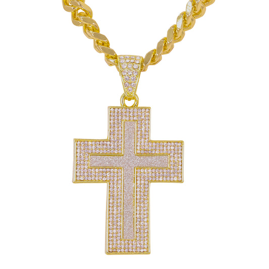 XL Iced Cross Pendant with 9mm Solid Cuban Chain 30" - HC-6009**