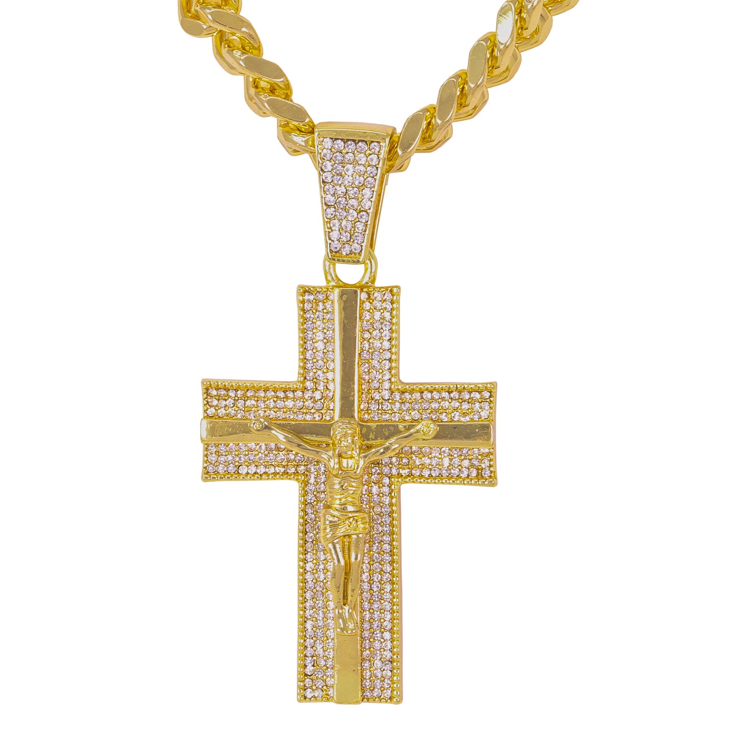 XL Iced Cross Pendant with 9mm Solid Cuban Chain 30" - HC-6010