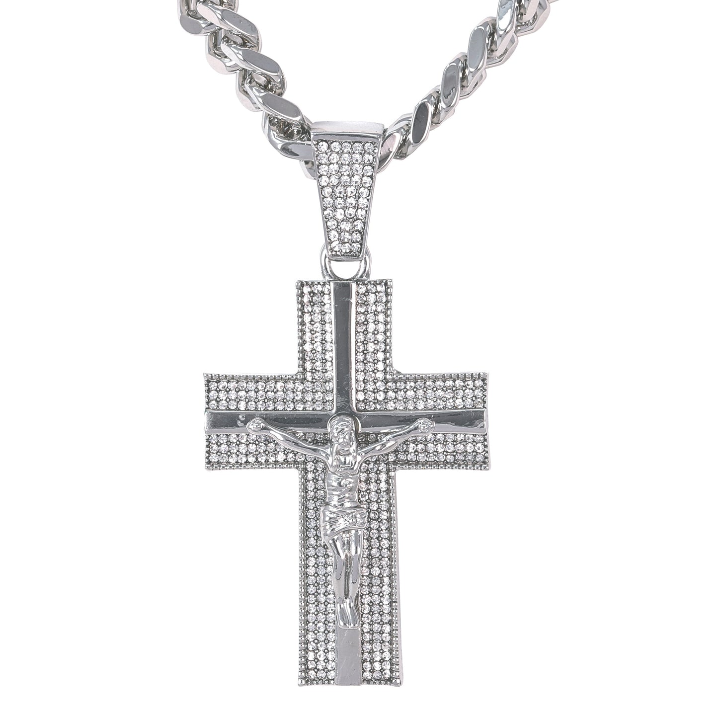 XL Iced Cross Pendant with 9mm Solid Cuban Chain 30" - HC-6010