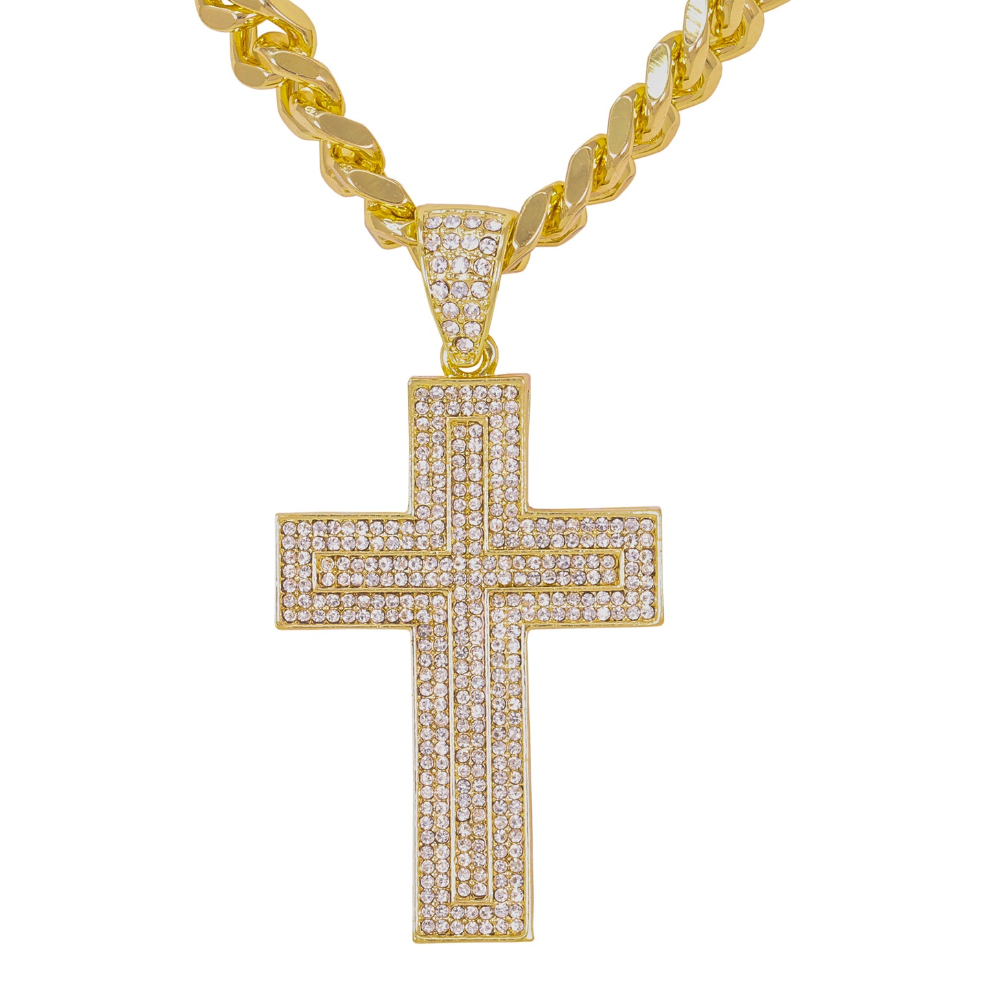 XL Iced Cross Pendant with 9mm Solid Cuban Chain 30" - HC-6011**