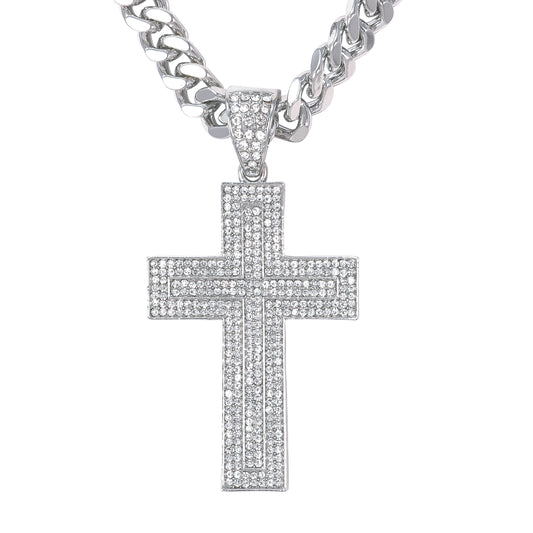 XL Iced Cross Pendant with 9mm Solid Cuban Chain 30" - HC-6011**