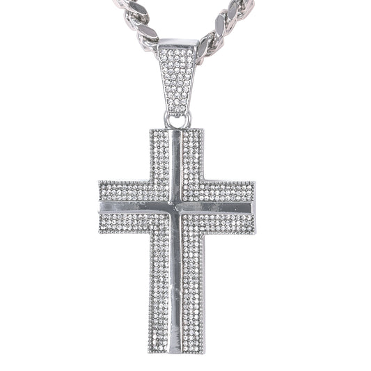 XL Iced Cross Pendant with 9mm Solid Cuban Chain 30" - HC-6012