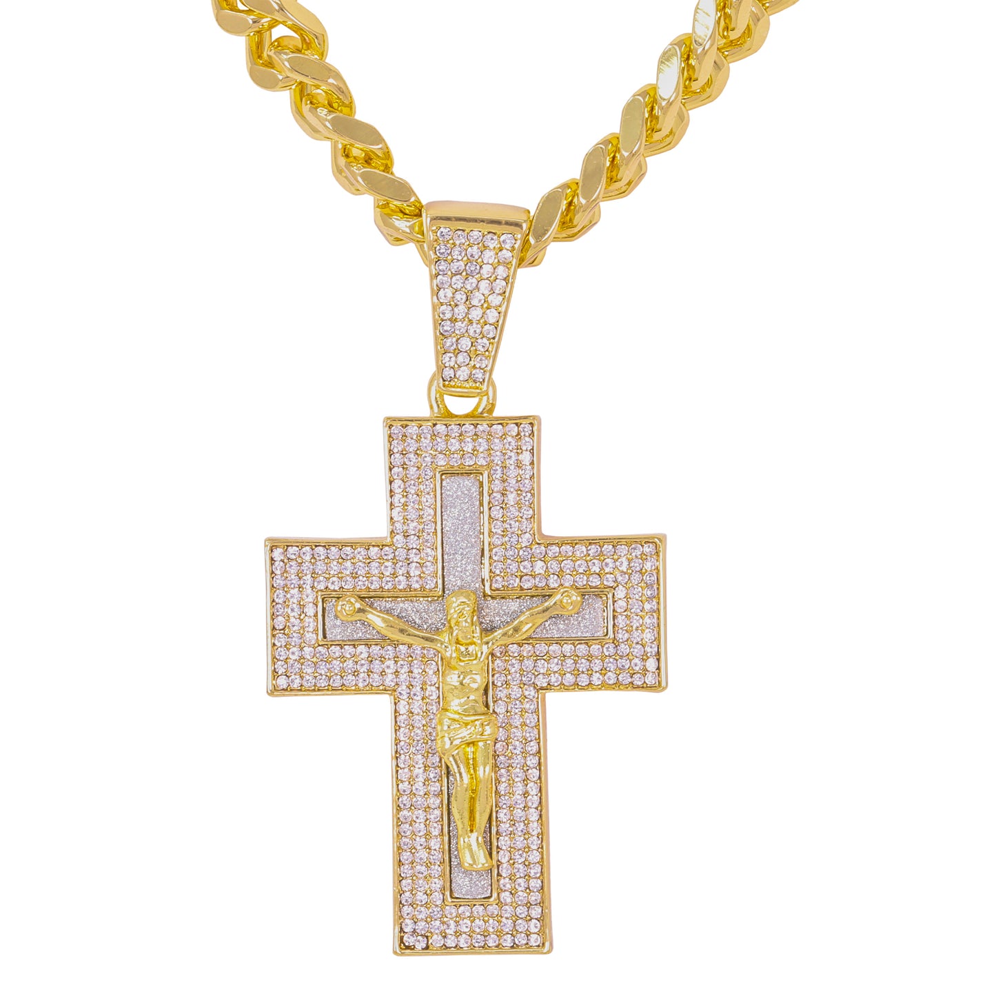 XL Iced Cross Pendant with 9mm Solid Cuban Chain 30" - HC-6014**
