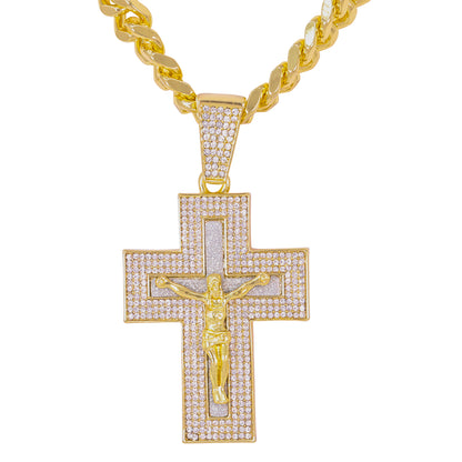 XL Iced Cross Pendant with 9mm Solid Cuban Chain 30" - HC-6014**