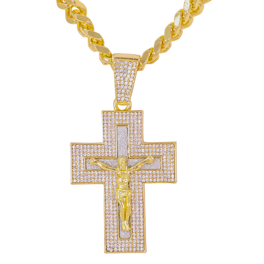 XL Iced Cross Pendant with 9mm Solid Cuban Chain 30" - HC-6014**