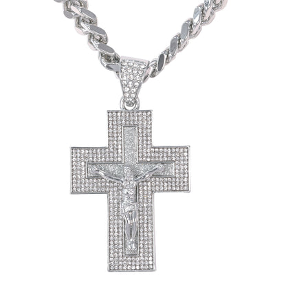 XL Iced Cross Pendant with 9mm Solid Cuban Chain 30" - HC-6014**