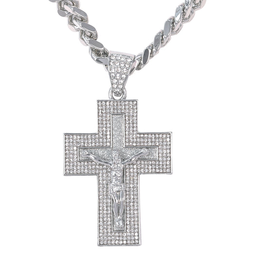 XL Iced Cross Pendant with 9mm Solid Cuban Chain 30" - HC-6014**