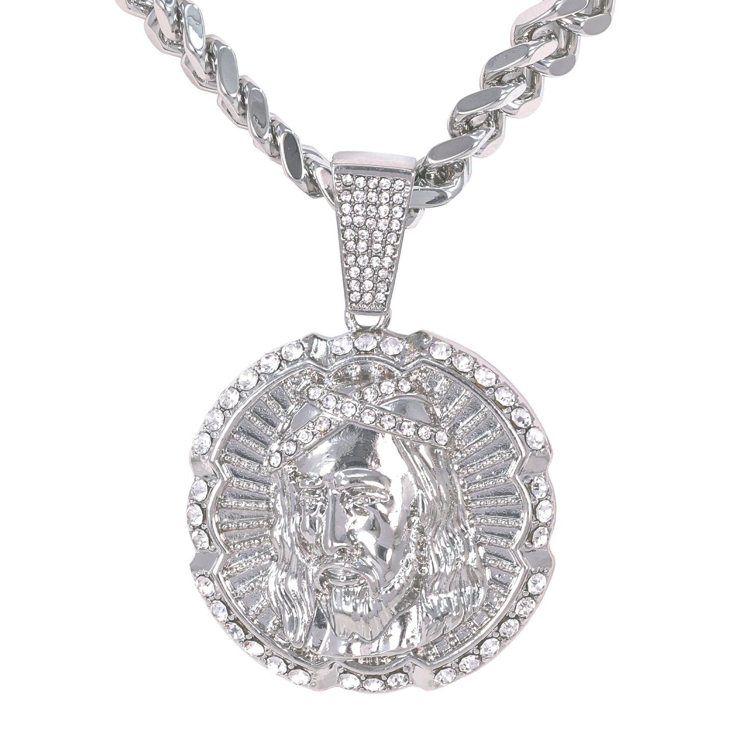 XL Iced Jesus Pendant with 9mm Solid Cuban Chain 30" - HC-6015**