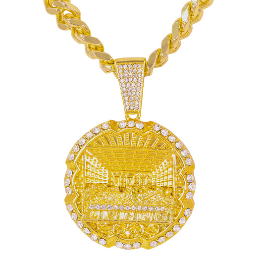 XL Iced Last-Supper Pendant with 9mm Solid Cuban Chain 30" - HC-6016